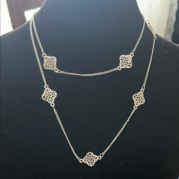 Vintage Liz Claiborne Filigree Chain Necklace | Long Minimalist Silver Tone - Picture 2 of 4